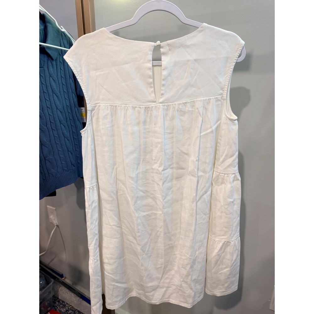 KUT from the Kloth White Sleeveless Tiered Mini Dress with Pockets Round Neck - Picture 4 of 5